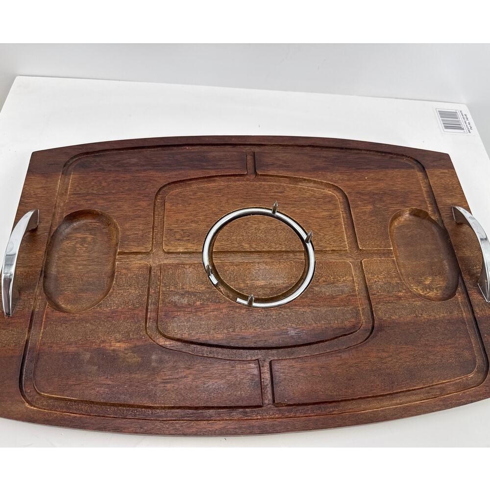Walnut Wood Carving Board Serving Tray Roast Turkey Meat Holder Vintage Japan